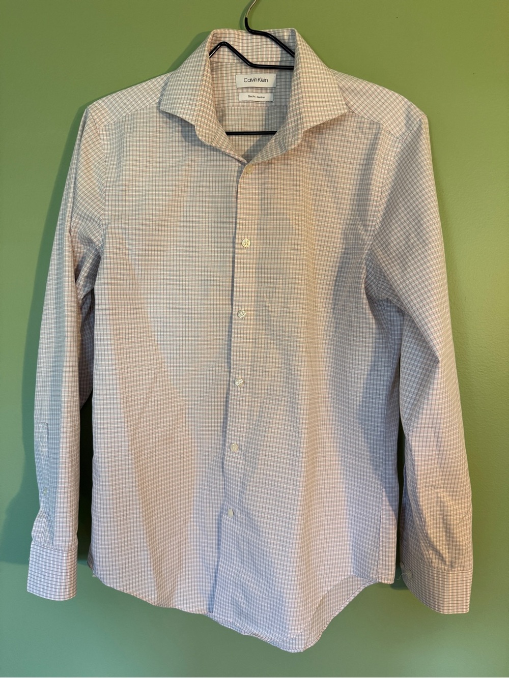 Calvin Klein Light Blue and White Micro-Check Dress Shirt